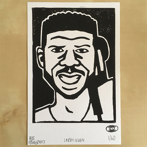 View full size Larry Levan lino print white