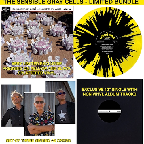 View full size The Sensible Gray Cells - Get Back Into The World - BUNDLE (SPLATTER VINYL LP+SIGNED CARDS+12")