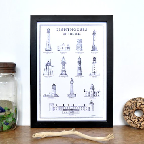View full size Lighthouses of the UK A4 Print