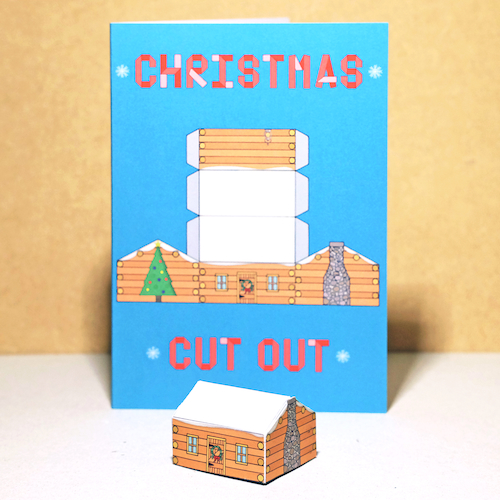 View full size 3-D Christmas Cabin Card by Ben Langworthy