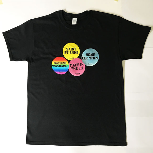 View full size Home Counties - Mens Black Tee - multi sticker design