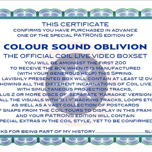 View full size Colour Sound Oblivion - Coil's Official Live Video boxset - Advance Patrons Edition